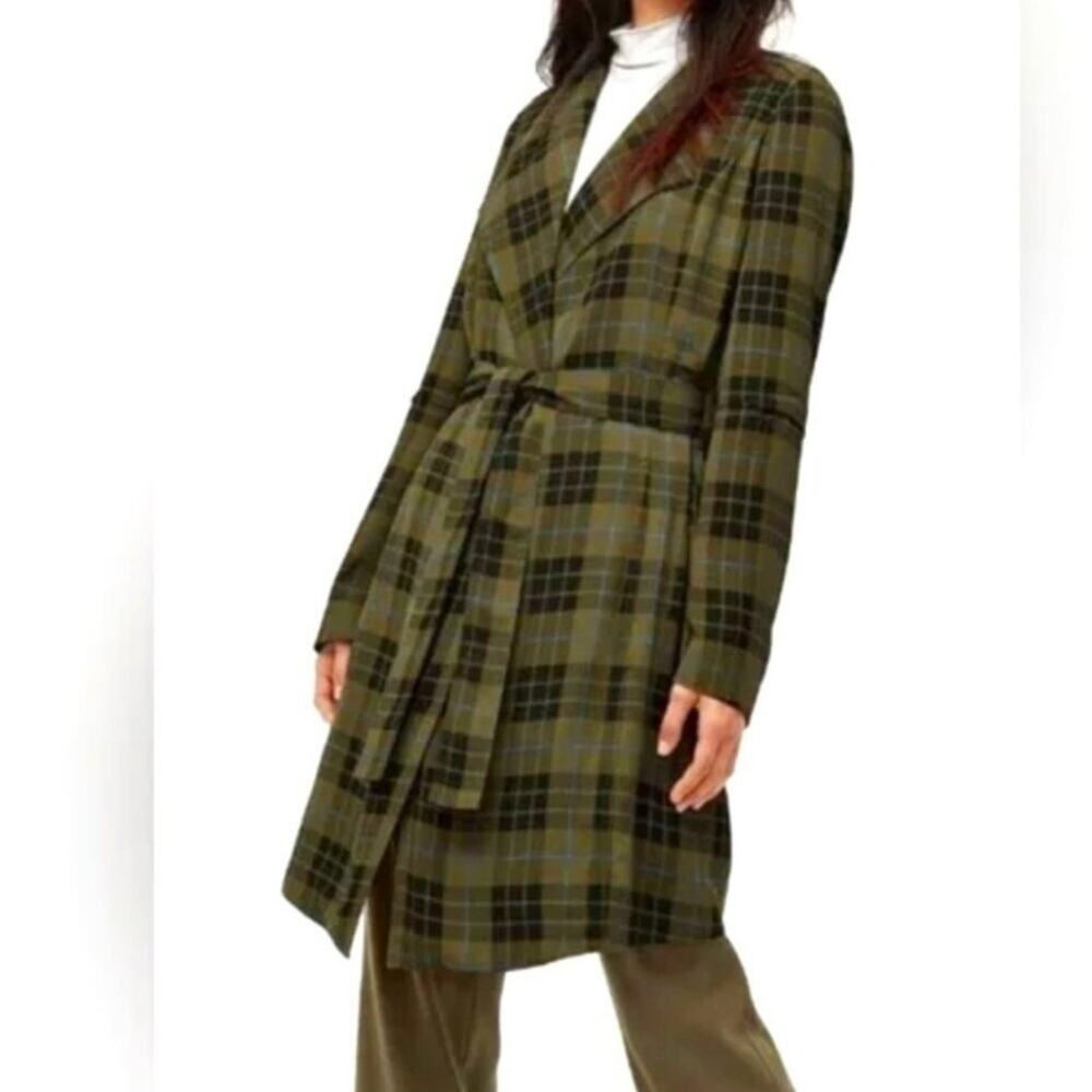 Babaton Olive and Black Plaid Coat Medium EUC